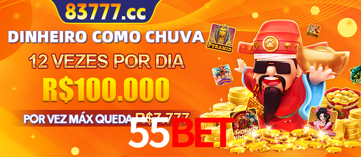 Banner do programa de recompensas Recomende para amigos do 55bet, detalhando os bônus por convidar amigos, com prêmios que chegam a R$288.888.